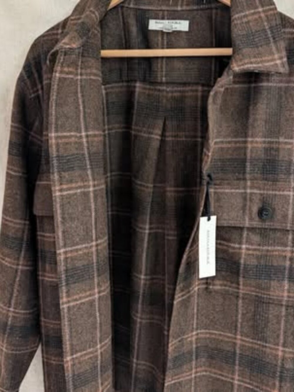 Banana Republic Brown Plaid Wool Shirt Jacket — Men's M Tall/Long, New with Tags